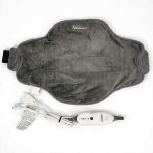 Sunbeam Electric Heating Pad Gray Plush w Controller Adjustable Heat